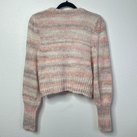 Womens M Fuzzy Knit Sweater Pastel Pink Beige Mohair Blend Pullover Cozycore Y2K - Picture 4 of 14